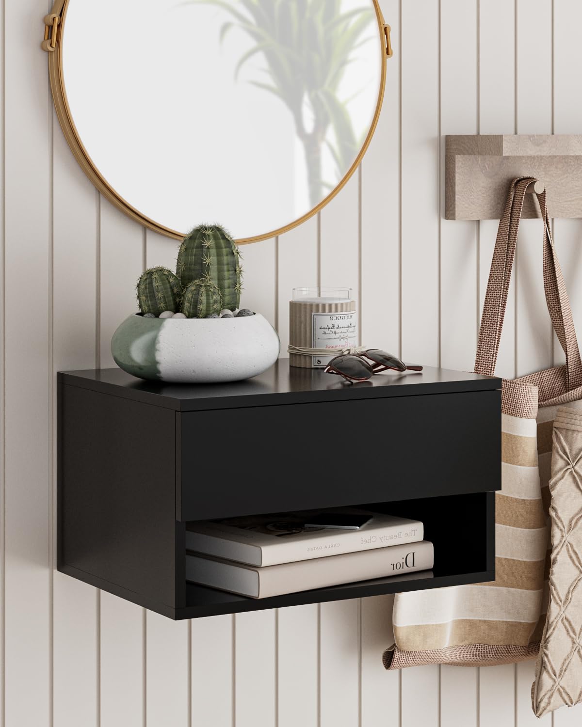 Floating Nightstand, Small Modern Floating Nightstand with Drawer, Floating Shelves for Bedroom, Bathroom (Black) Aienvey