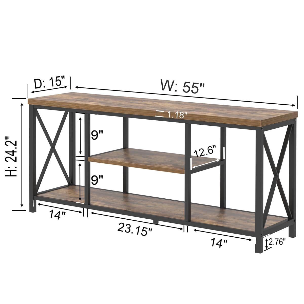 EXCEFUR 55 Inch TV Stand for Televisions up to 65 Inch, Modern Entertainment Center with Storage Shelves, Industrial Media TV Console for Living Room, Bedroom, Rustic Brown EXCEFUR