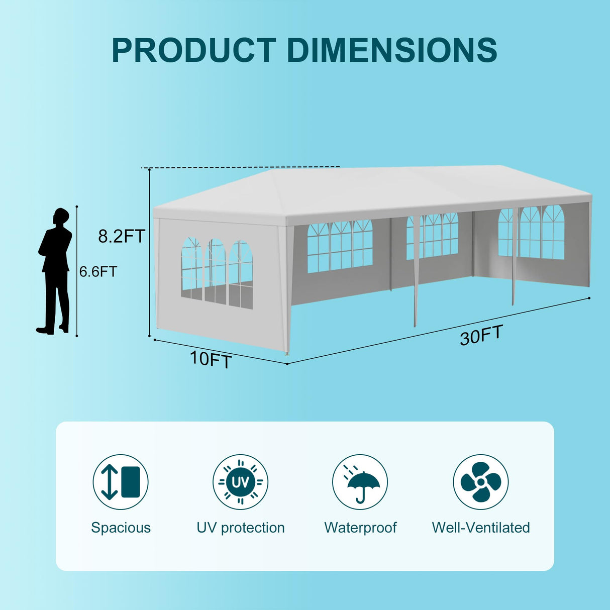 OLLIDOT 10' x 30' White Gazebo Canopy Tent Featuring 5 Removable Sidewalls, White Patio Gazebo Tents, Shelter Tent Perfect for Birthdays, Events, Parties, Weddings, Gatherings and Patio OLLIDOT