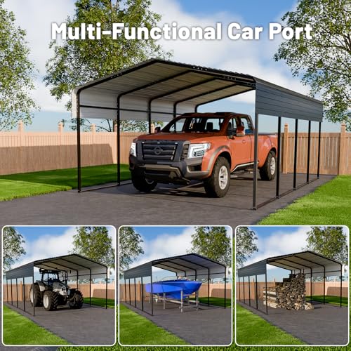 HEYTOWN Metal Carport 13 * 20 FT Heavy Duty Carport Canopy with Galvanized Steel Roof Multi-Use Shelter Outdoor Portable Garage for Car, Boat, Pickup and Tractor HEYTOWN