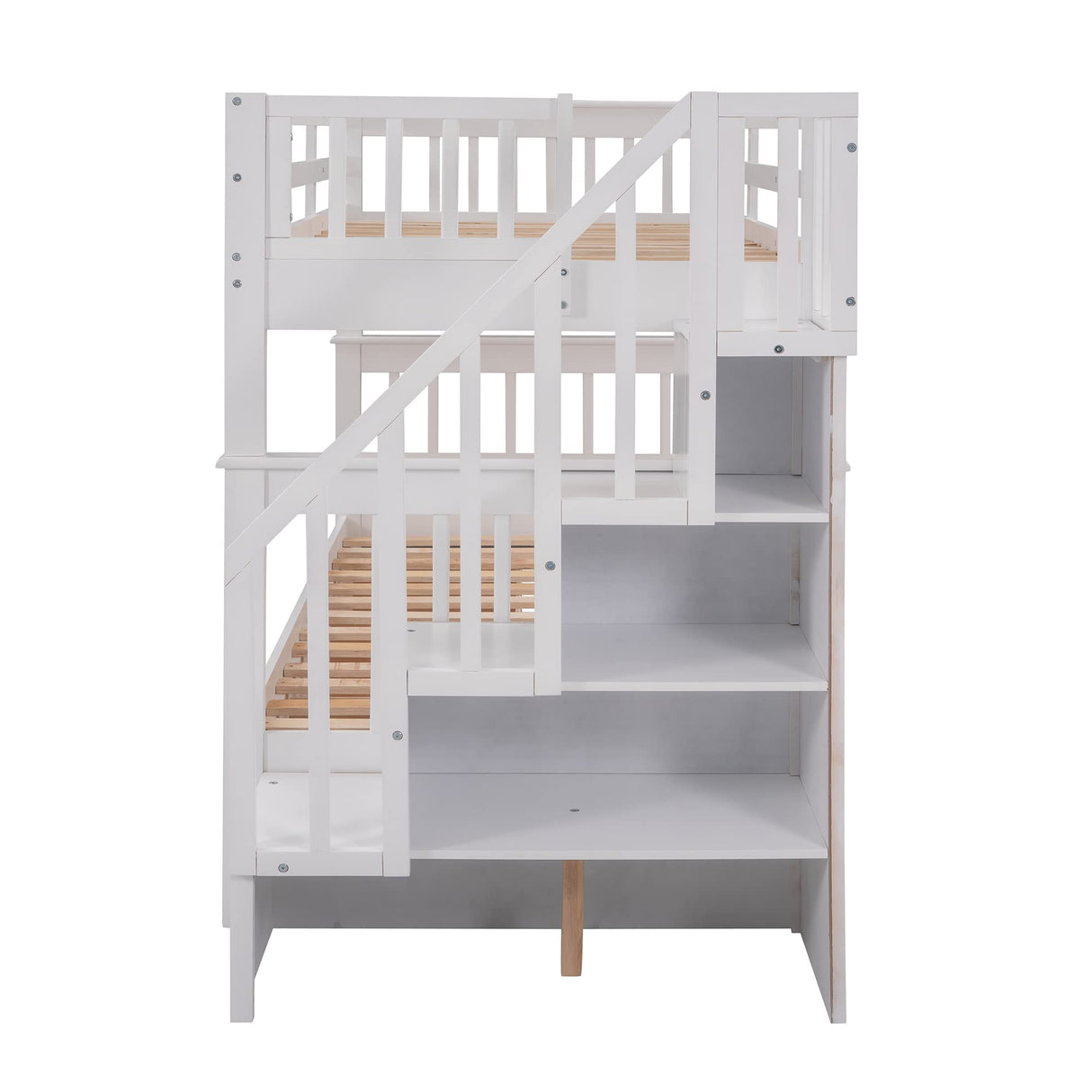 Harper & Bright Designs Twin Over Twin Bunk Bed with Stairs and Drawers, Solid Wood Stairway Bunk Bed with Storage for Kids Teens Adults, Bedroom, Dorm - White Harper & Bright Designs