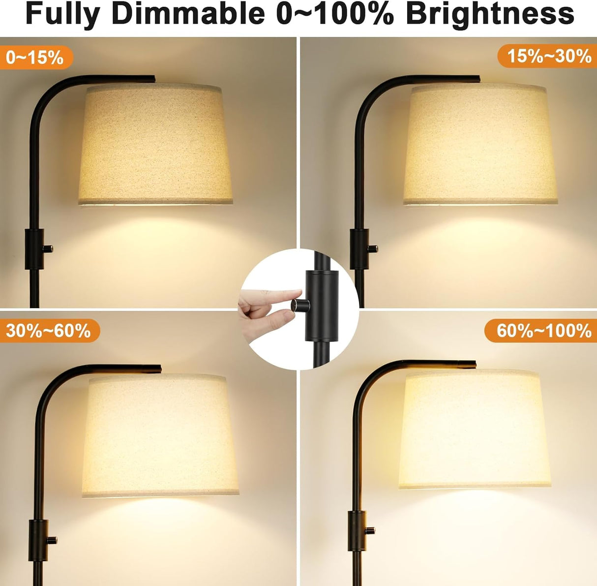 Ambimall ๐
๐ฎ๐ฅ๐ฅ๐ฒ ๐๐ข๐ฆ๐ฆ๐๐๐ฅ๐ Floor Lamp - Floor Lamps 9W ๐๐๐ Light Bulb Included, Standing Lamps for Living Room with Adjust Head, Modern Standing Tall Light Rotary Switch for Office Ambimall