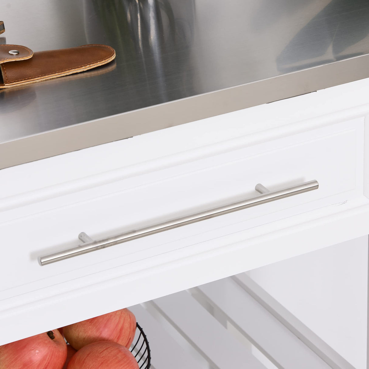 HOMCOM Kitchen Island with Stainless Steel Top, Traditional Kitchen Island with Storage, 2-Tier Open Shelves, Drawers, White HOMCOM