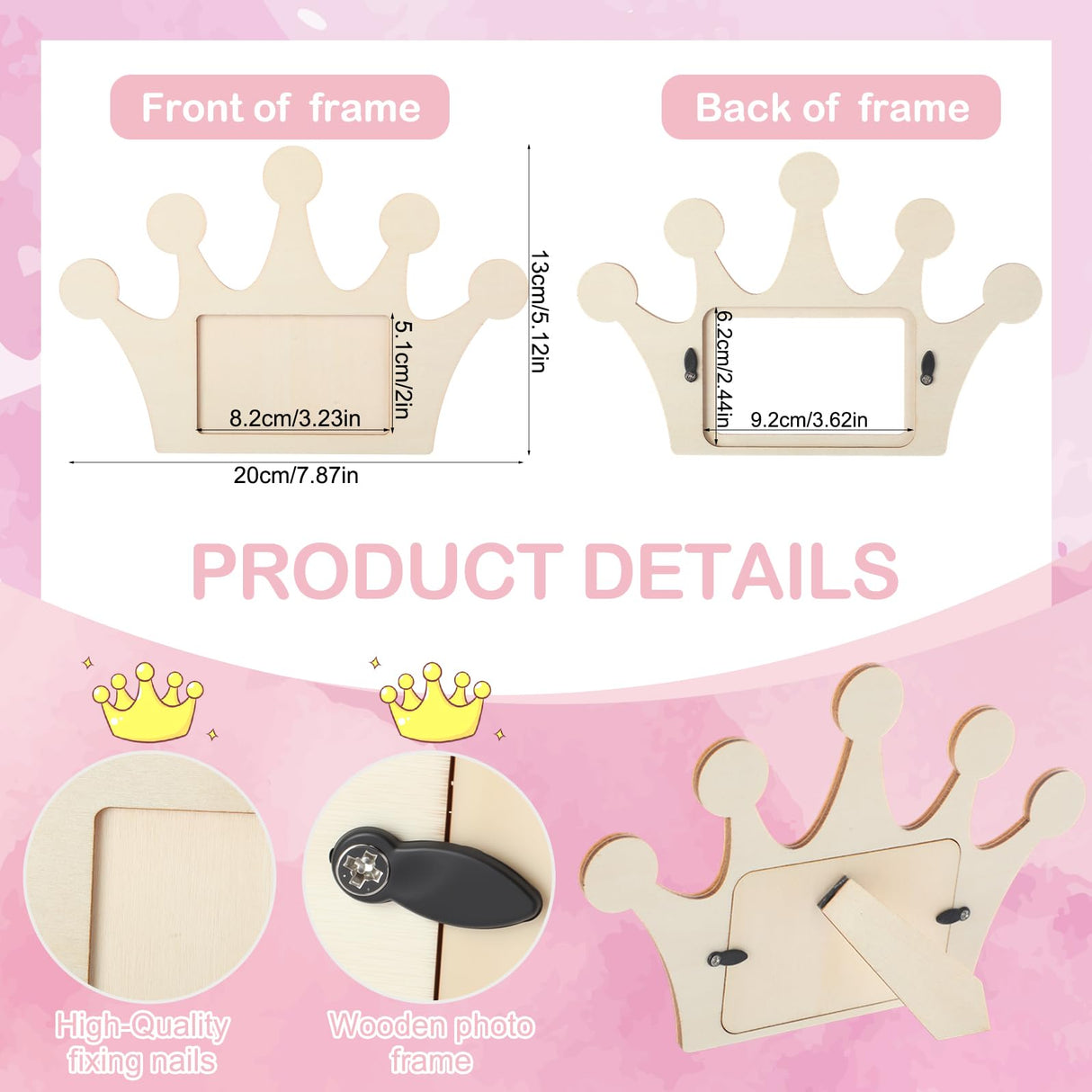 Blueweenly 12 Pcs DIY Picture Frame Painting Craft Kits for Kids Wooden Crown Princess Party Favors Paint and DIY Your Own Frame with 88 Cell Rhinestone Stickers 12 Color Paint for Girls Birthday Blueweenly