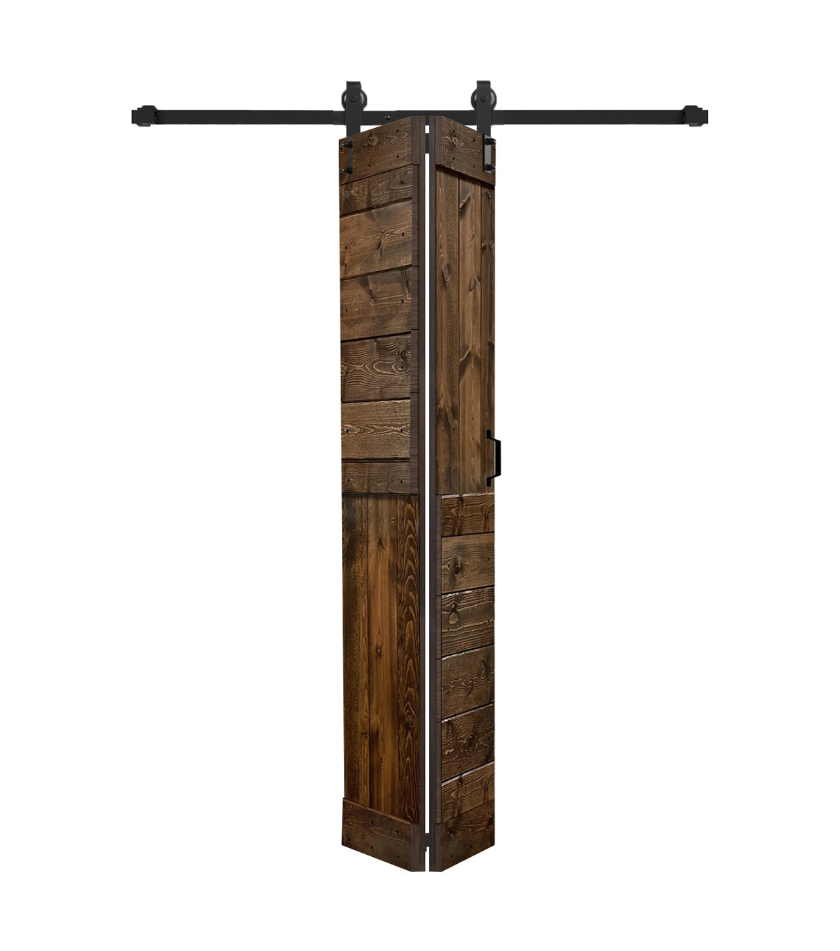 Patented Product S Style 36in x 84in (18in x 84in x 2Panels) Dark Walnut Finished Solid Wood Bi-Fold Sliding Barn Door with Hardware Kit-Assembly Needed ISLIFE