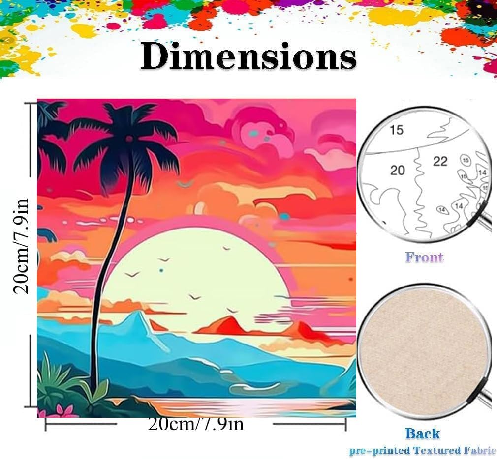 Fuinkqe 4 Pack Paint by Numbers for Adults and Kids Beginner, Landscape-Beach DIY Acrylic Painting Paint by Numbers Kits on Canvas for Kids Ages 4-8-12 Perfect for Gift Home Wall Decor(8x8in) Fuinkqe