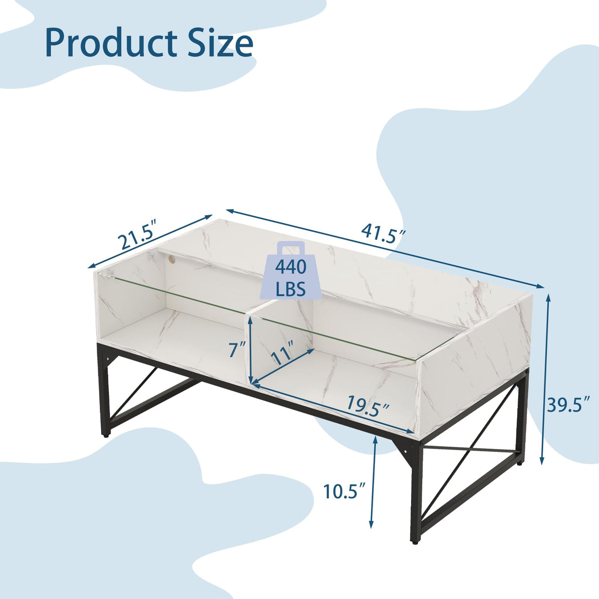 Tangkula LED Coffee Table, High Glossy Center Table with 4 Storage Cubes, Faux Marble & Tempered Glass Top, Adjustable Light Colors, Remote Control, Modern Cocktail Table for Living Room (White) Tangkula
