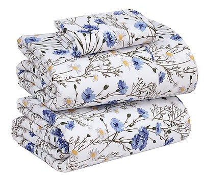 RUVANTI 100% Cotton Sheets – Twin Size Percale Bedding, Cooling & Breathable Floral Design, Durable with a Crisp, Soft & Comfortable Feel, 16" Deep Pocket, 3-Piece Set, Sweet Pea
