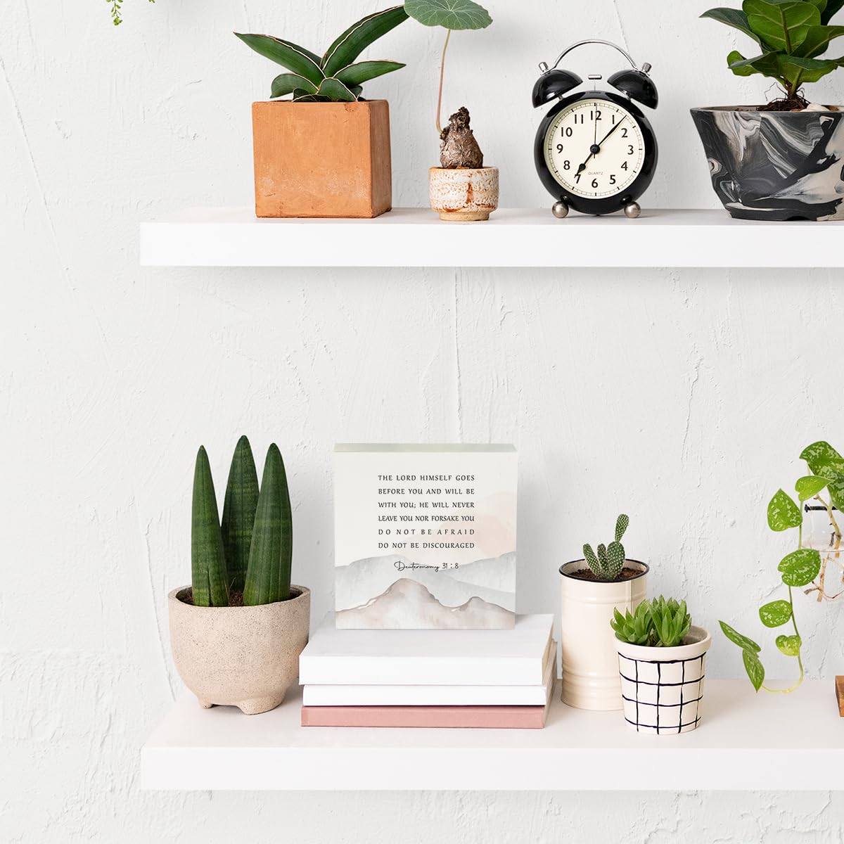 Religious Christian Decor Wood Box Sign 5 x 5 Inches Faith Scripture Box Sign Wooden Square Sign Decor Inspirational Rustic Bible Verse Desk Decor Wood Sign for Home Farmhouse Office Bathroom IYEZH