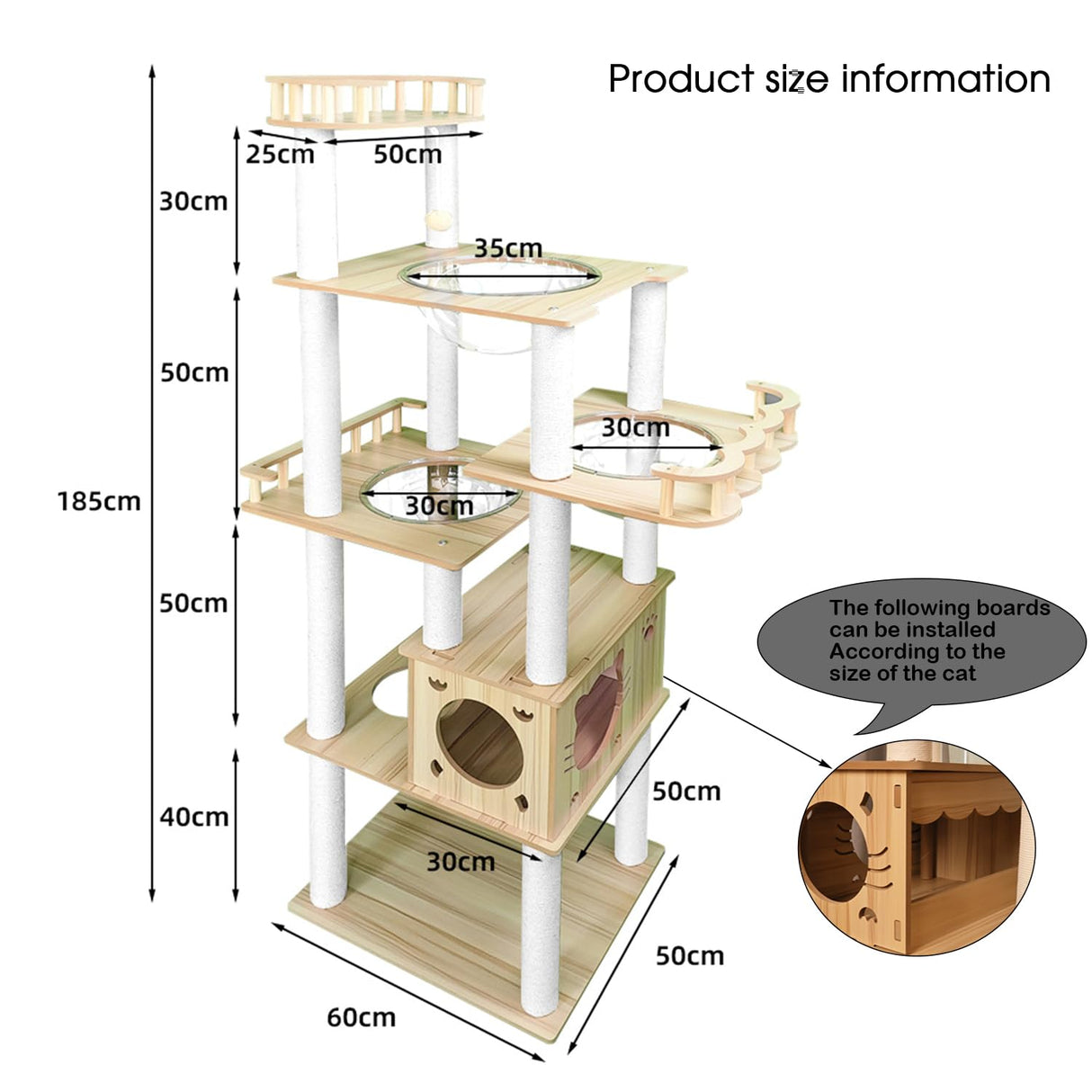 Yinanroa 73-Inch Cat Tower for Multiple Cats, Cat Tower for Large Cats, Slim, Stable, Freestanding, Popular,Prevents Cats from Falling, Space Saving, Wooden Cat Tower 20lb (8782) Yinanroa