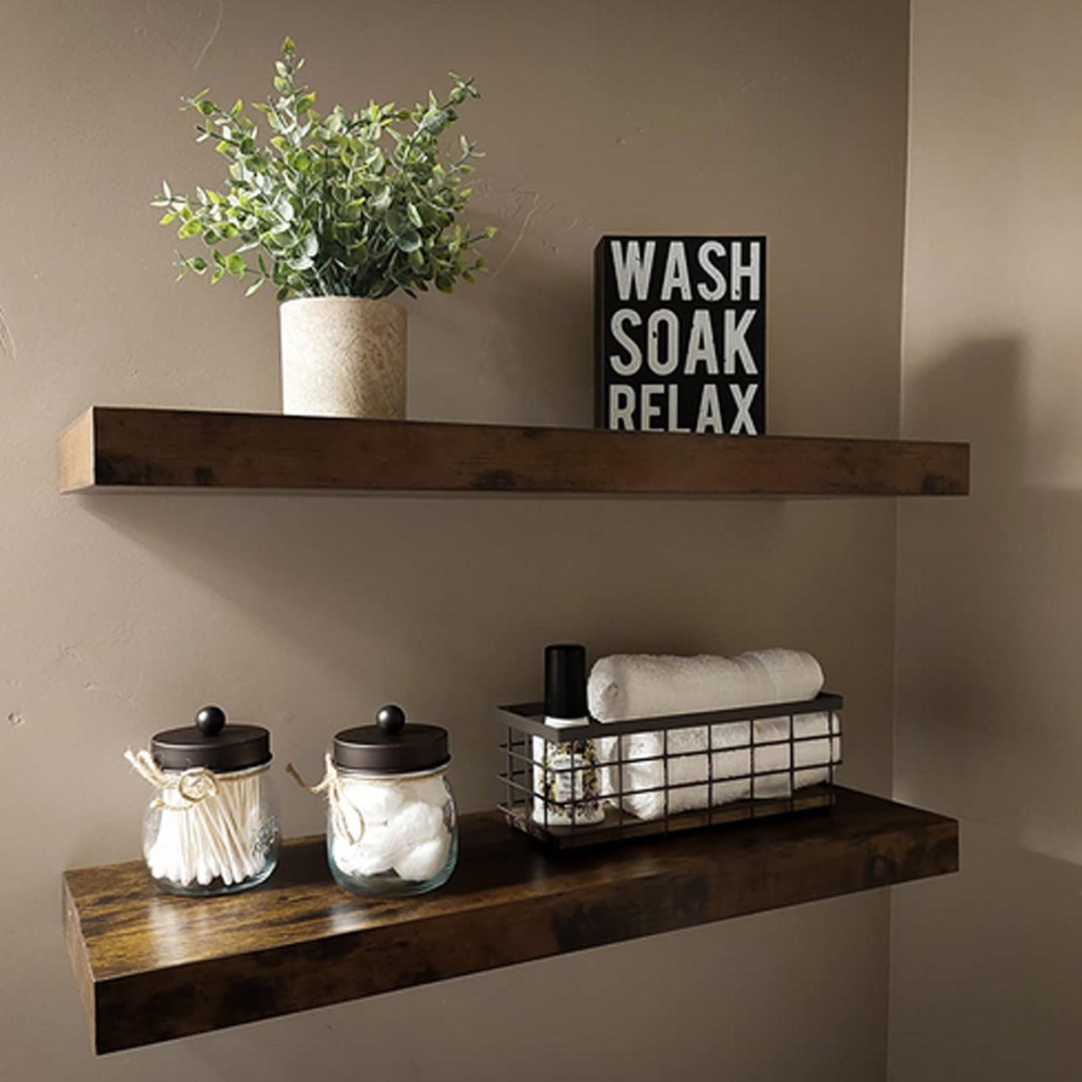 TIEYIPIN Farmhouse Small Metal Wire Storage Basket Bin, Rustic Home Storage Organizer with Wooden Bottom for Kitchen, Cabinets, Bathroom Counter, Pantry, Garage, Laundry Room - Black (4 Pack) TIEYIPIN