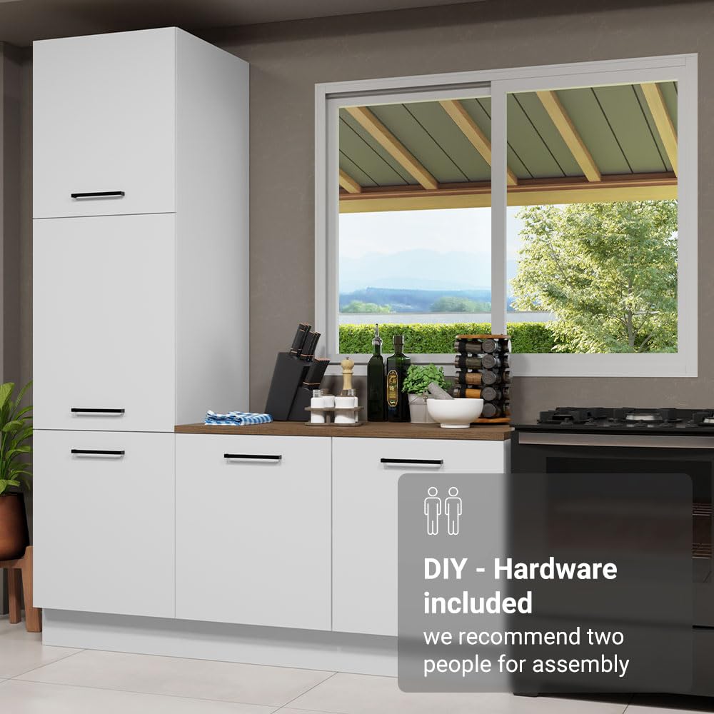 Madesa Hazel Kitchen Set 70" L Pantry Storage and Base Cabinet Engineered Wood Multiple Compartments Organization Unit - White Madesa