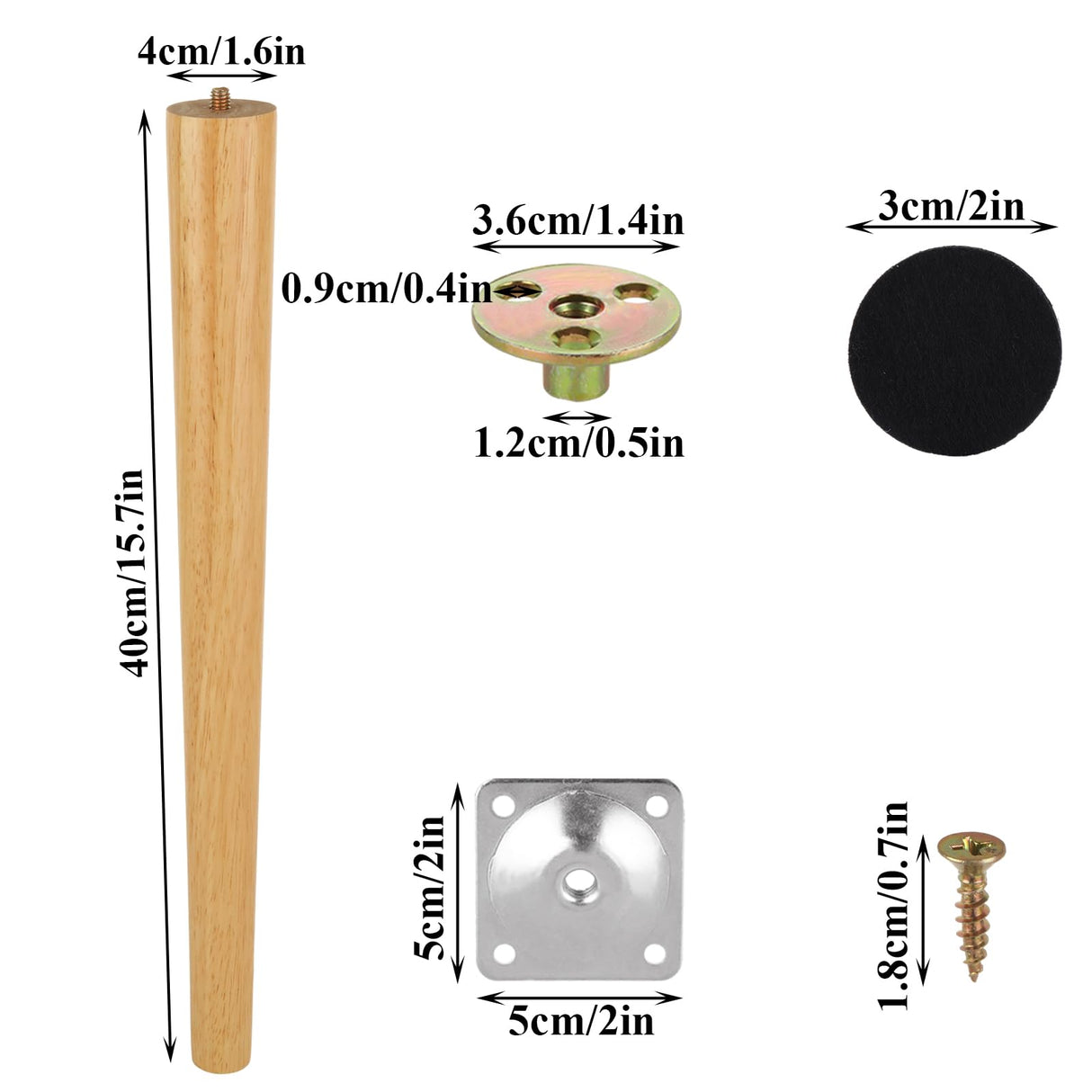 FVIEXE 16 Inch Wood Table Legs, Mid Century Furniture Legs Set of 4, Round Wooden Replacement Legs for Coffee Table Side Table End Table Night Stand Tapered Desk Chair Legs, Straight FVIEXE