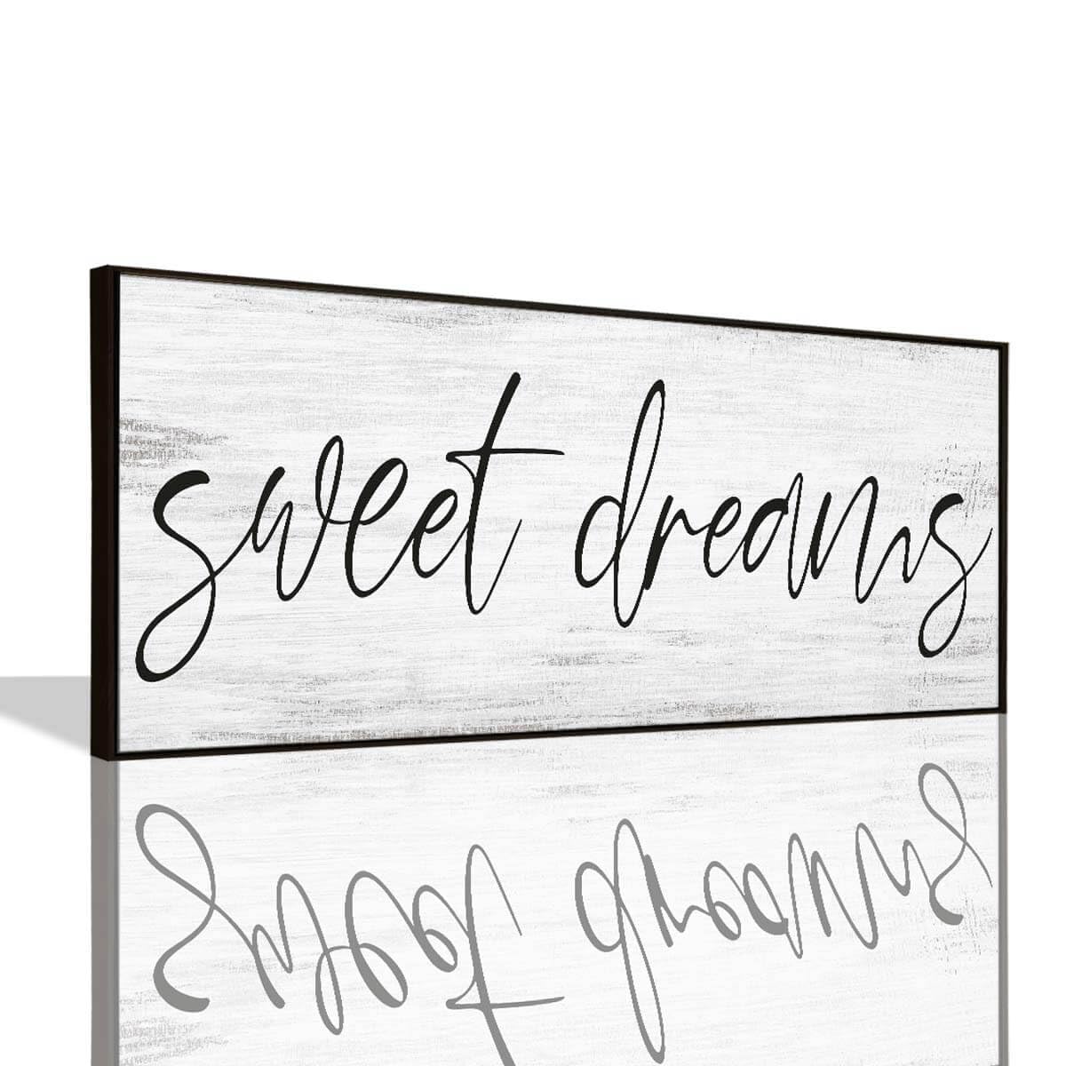 Sweet Dreams Signs Bedroom Wall Decor Above Bed Rustic Canvas Wall Art for Farmhouse Decor Large Size Framed Wall Art Master Guest Bedroom Signs Wall Decor above Bed (Black Wooden Frame/ 43x15inch) COHLOE