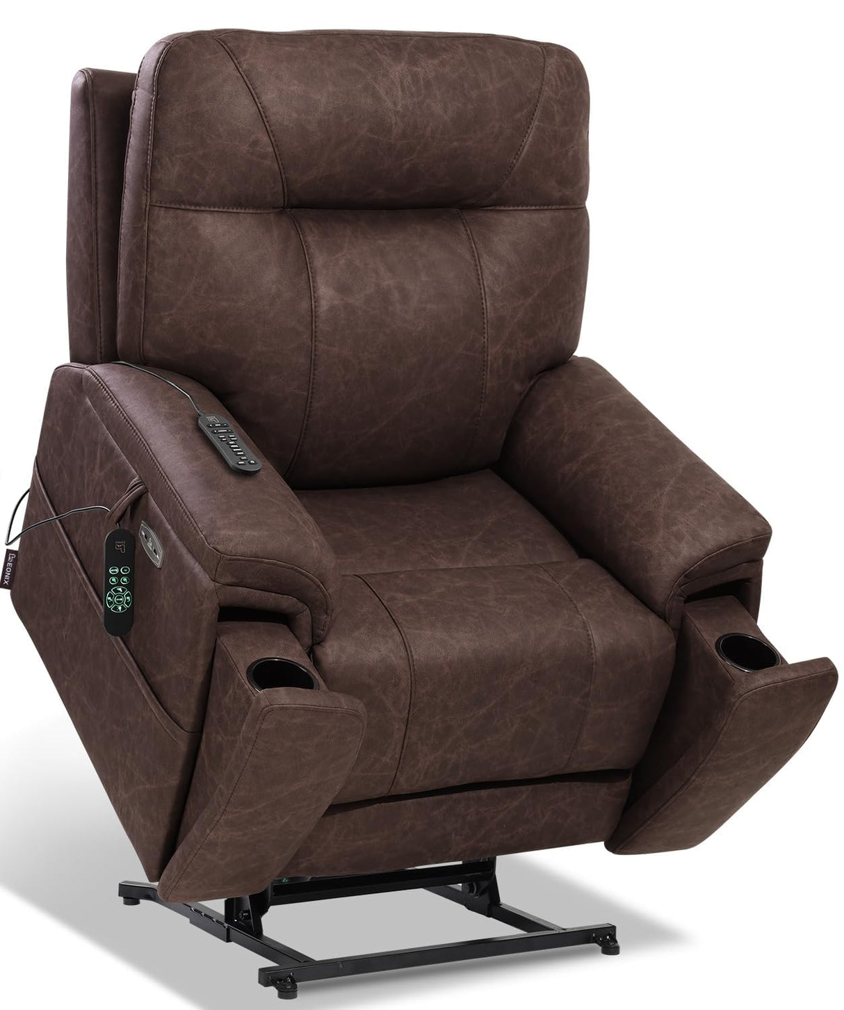 EONIX Triple Motor Lay Flat Power Lift Recliner Chair for Elderly, 400lbs Large Electirc Lift Chair for Living Room, Independent Adjustable Lumbar, Extended Footrest, Hidden Cup Holders, Dark Brown EONIX