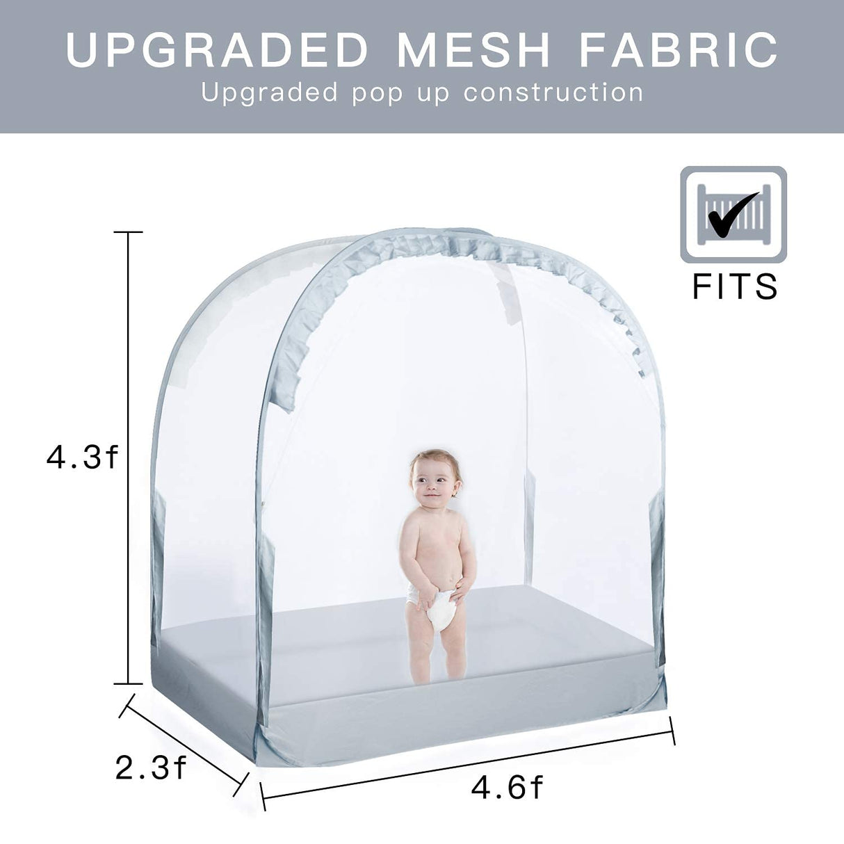 L RUNNZER Baby Crib Tent Crib Net to Keep Baby in, Pop Up Crib Tent Canopy Keep Baby from Climbing Out (55.2" L x 27.6" W x 51.6" H) L RUNNZER