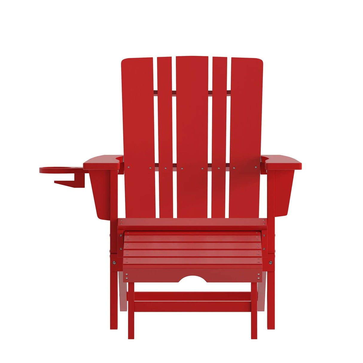 Flash Furniture Halifax Poly Resin Adirondack Chair with Cup Holder and Pull Out Ottoman, All-Weather Poly Resin Indoor/Outdoor Lounge Chair, Red Flash Furniture
