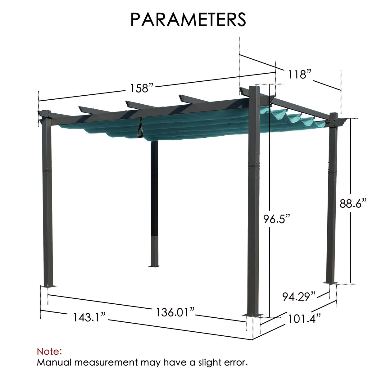 Kozyard Morgan Outdoor Retractable Pergola with Sun Shade Canopy 10' x 13' Patio Aluminum Pergola Shelter for Backyard Deck Garden Modern Metal Grill Gazebo (10ft x 13 ft Blue) Kozyard