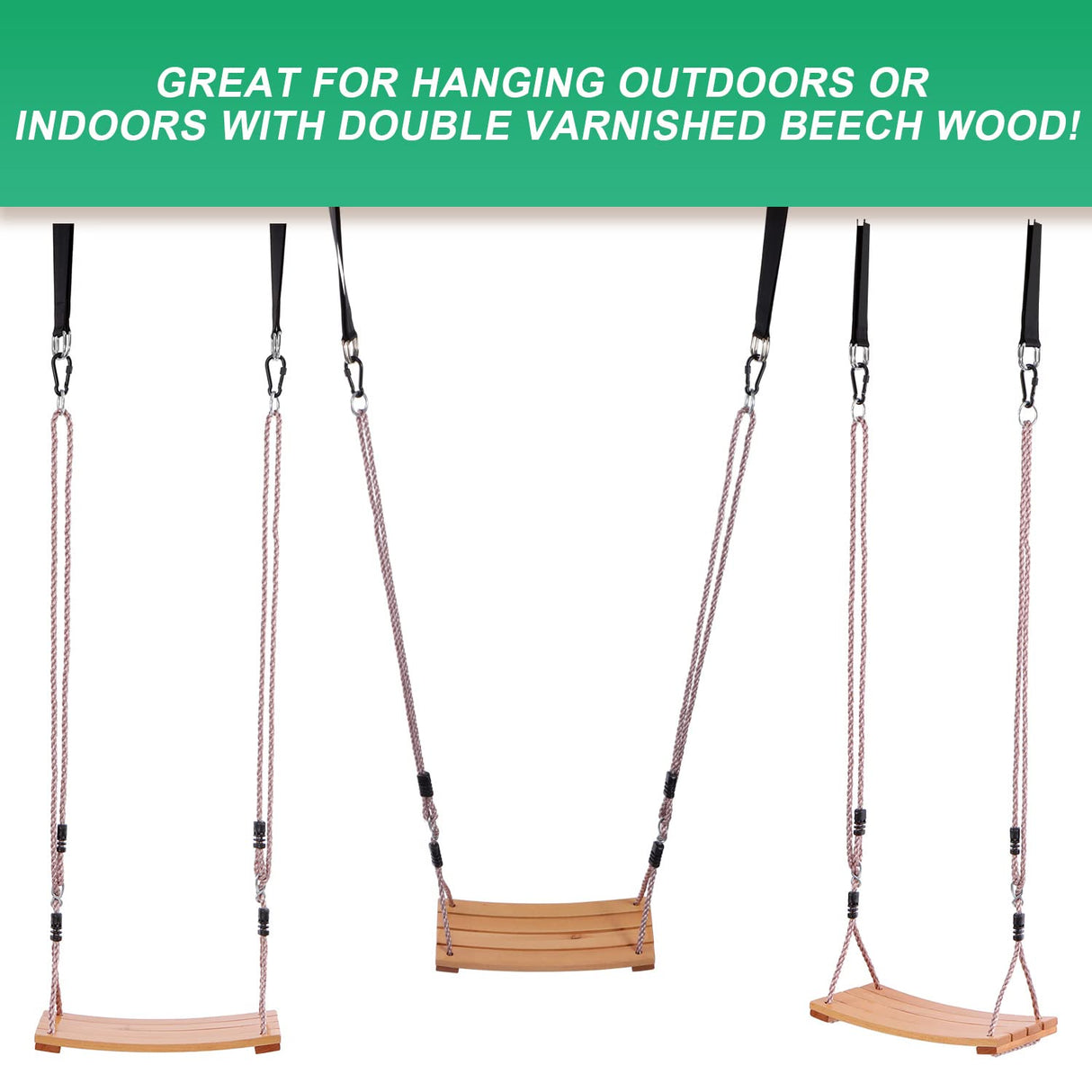 Wooden Tree Swing for Adults and Kids - Curved Wood Tree Swing Seat for Extra Comfort- includes Complete Tree Swing Hanging Kit- Indoor or Outdoor Rope Swing for Trees with Curved Wooden Swing Seat Roman Ventures