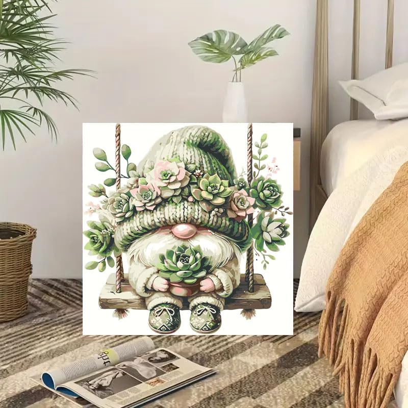 SHICERNHJ Gnome Paint by Numbers Kit for Adults,Succulent Plant Adults' Paint-by-Number Kits for Beginner,DIY Acrylic Paint by Number On Canvas for Home Wall Decor 16X16 Inch SHICERNHJ