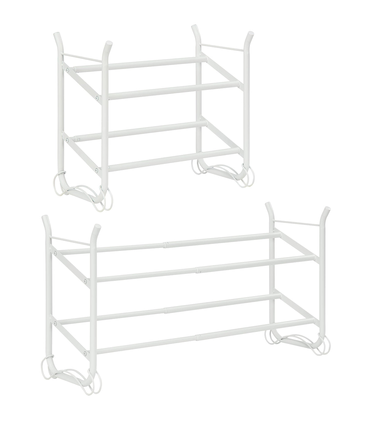 SunnyPoint Expandable & Stackable 2-Tier Shoe Rack – Adjustable Shoe Organizer for Entryway, Closet or Bedroom, Holds 4 to 8 Pairs, Space-Saving Metal Shoe Storage Shelf (17.5"–31.49" W) (WHT, 2 Tier) SunnyPoint