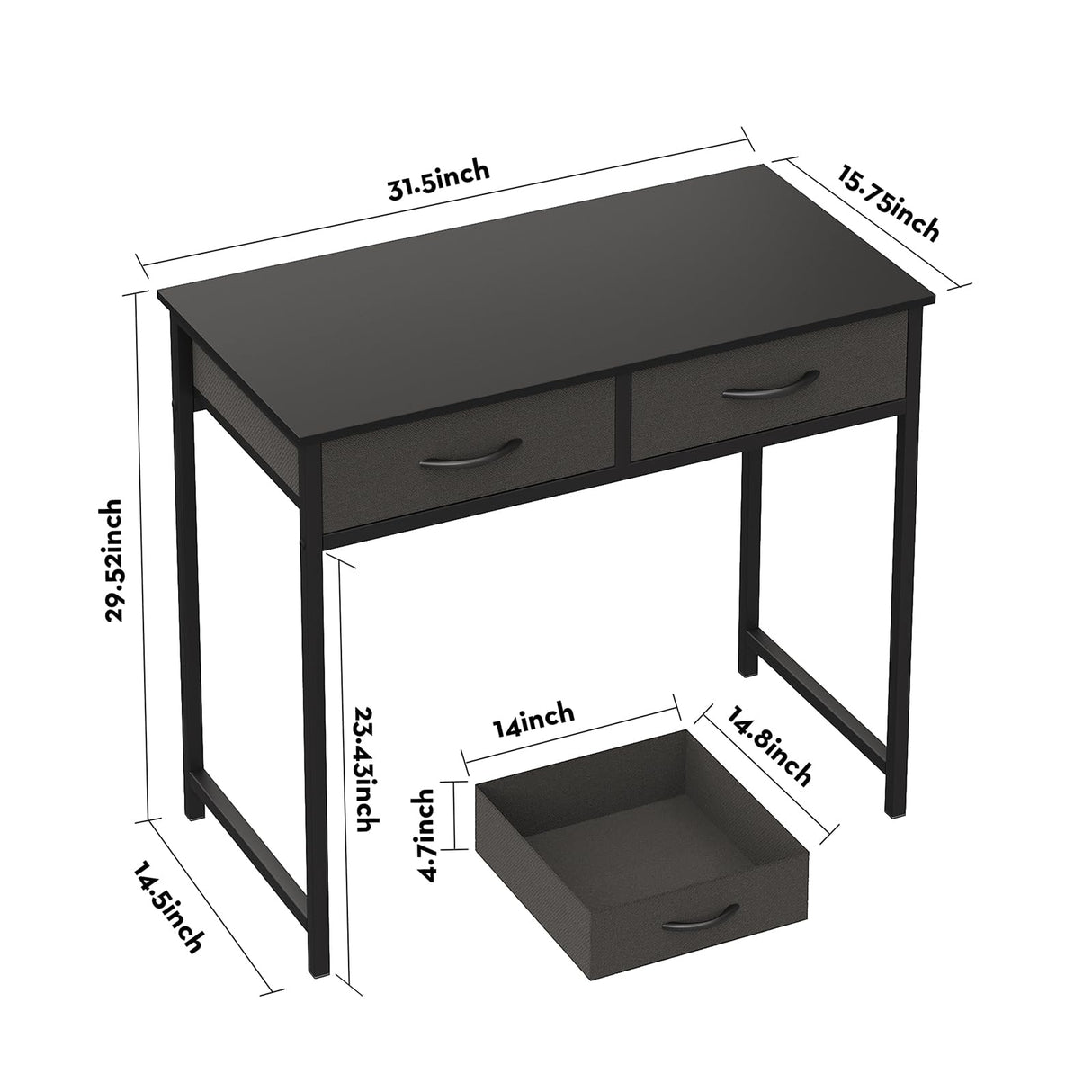 WOHOMO Small Computer Desk with Drawers, 31.5 Inch Black Vanity Desk with Storage, Home Office Computer Desk for Small Spaces, Modern Work Writing Study Table, Black WOHOMO