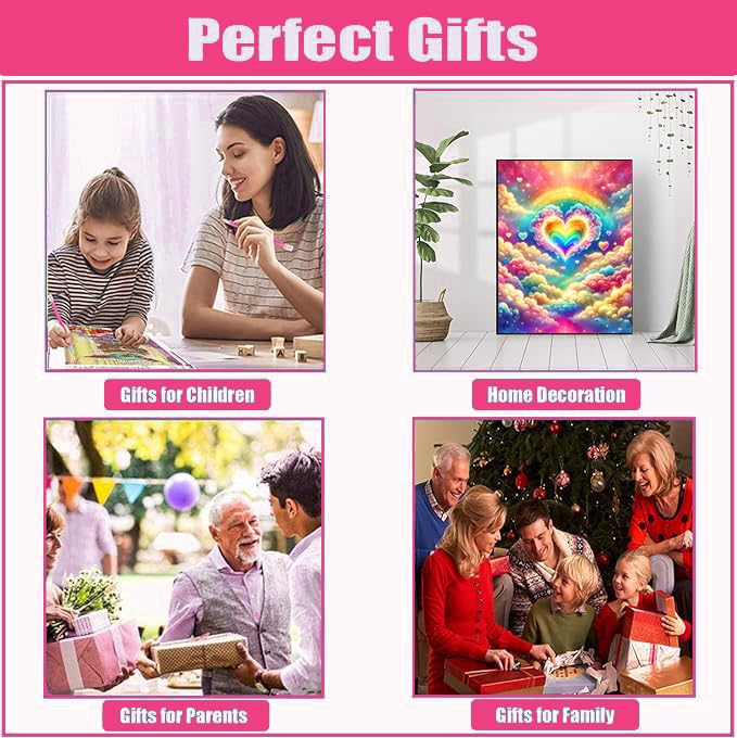 Axquilon Diamond Art Kits for Adults-Rainbow Heart 5D Diamond Painting Kits for Beginners- Round DIY Arts and Crafts Gem Art Kits for Home Decor Gift-12x16in Axquilon