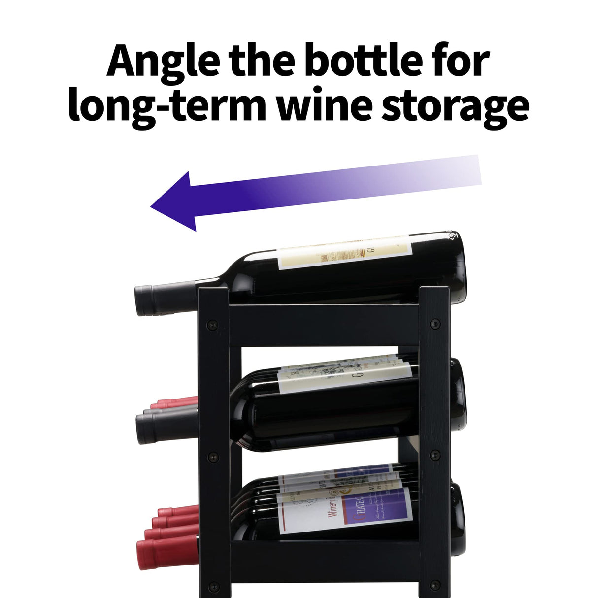 VASMIA Bamboo Wine Rack, Sturdy and Durable Wine Storage Cabinet Shelf, Wine Racks Countertop for Pantry,Kitchen,3-Tier 12 Bottles Wine Rack Black VASMIA