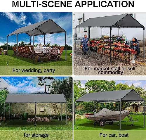 Carport Canopy 10x20 Heavy Duty, Metal Carport Waterproof Carport Garage Tent Outdoor for Car Tuck Boat SUV Party (Grey) gaildon