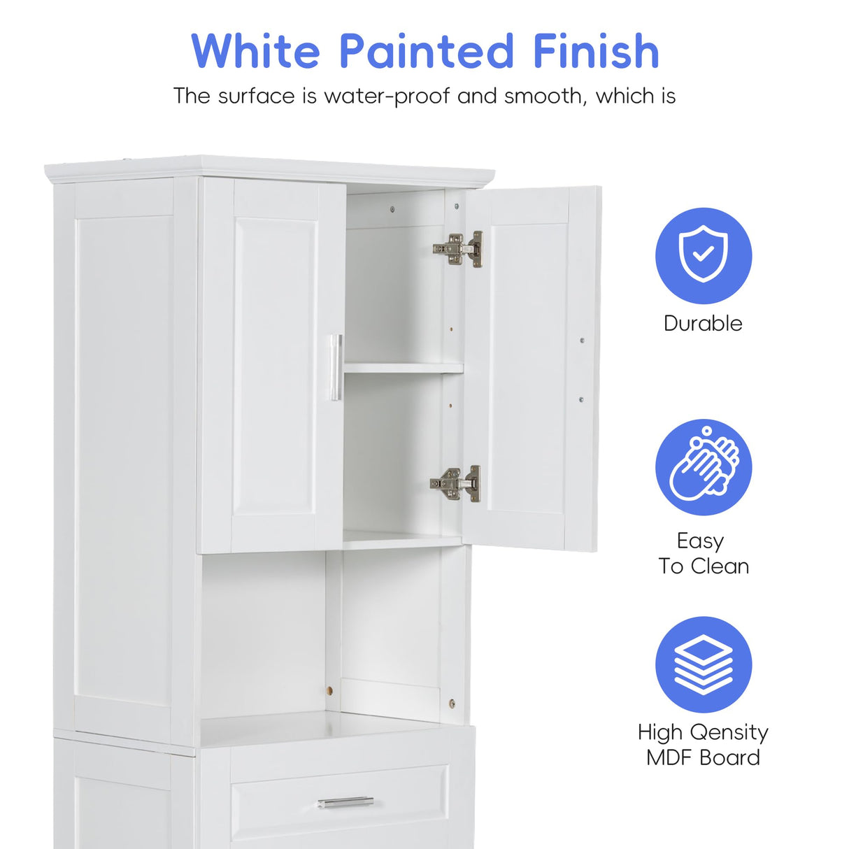 Linique 69.25" H Tall Bathroom Cabinet with Tilt-Out Laundry Hamper Basket and Upper Storage,Storage Cabinet with Two Doors,Adjustable Shelf and Drawer(White) Linique