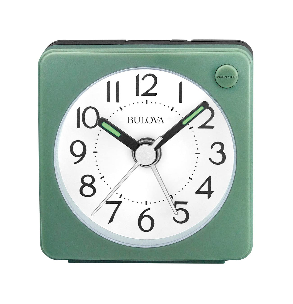 Bulova Clocks B1874, Ultra Small Travel Alarm with Snooze and Light, No Ticking, Verde,Green Bulova