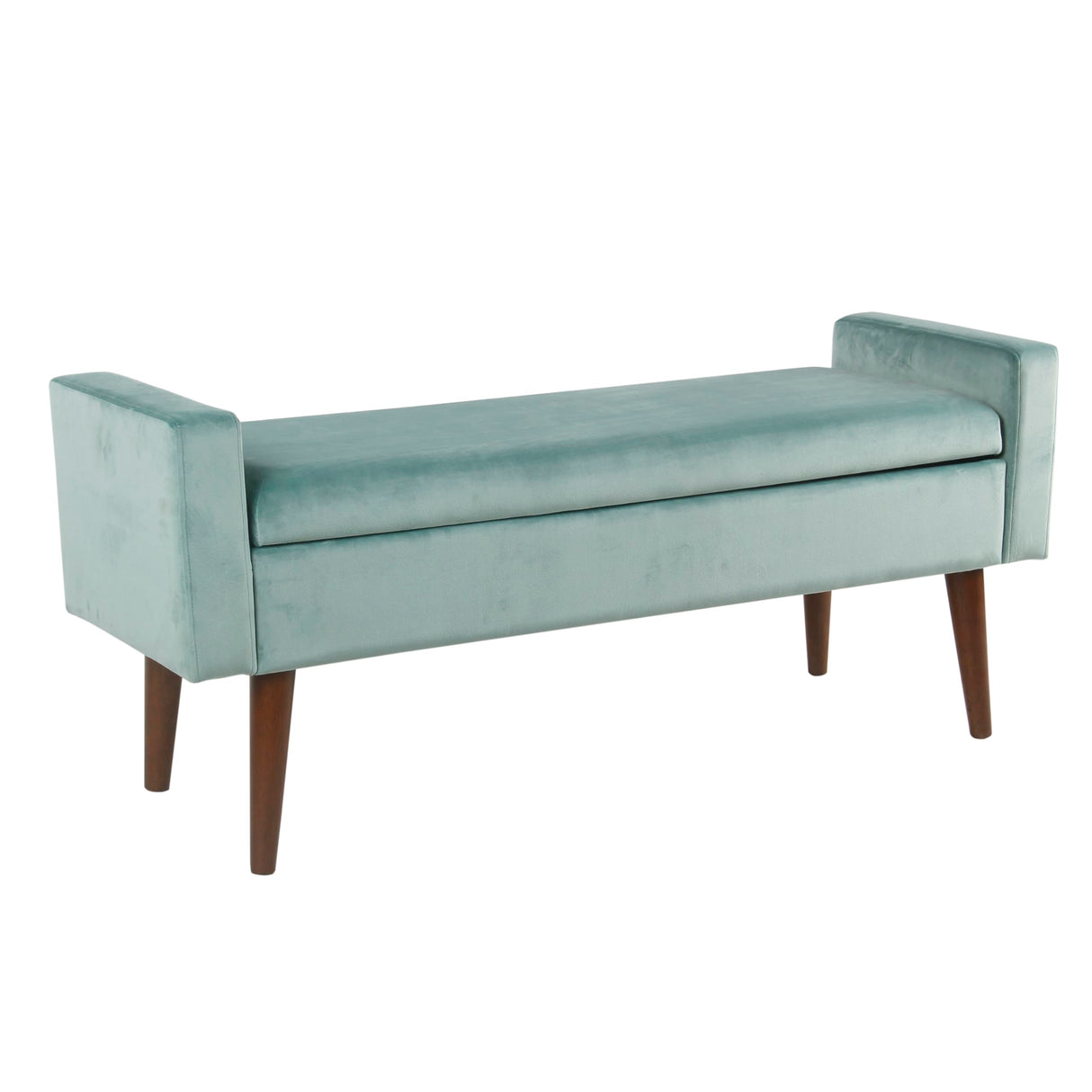 HomePop Home Decor | Upholstered Modern Velvet Storage Ottoman Bench | Ottoman Bench with Storage for Living Room & Bedroom | Decorative Home Furniture, Aqua Blue HomePop