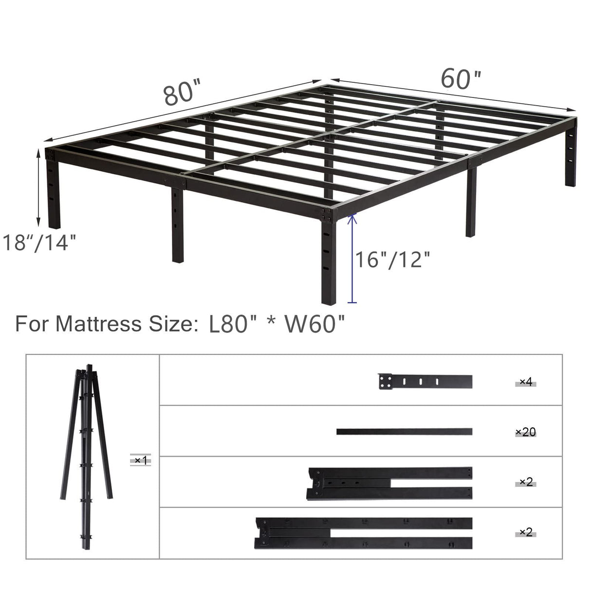 Wulanos Queen Size Bed Frame, 3500lbs Heavy Duty Metal Platform with Steel Slats Support, Sturdy and Noise-Free, 14 Inches High Bedframes with Ample Storage, No Box Spring Needed Wulanos