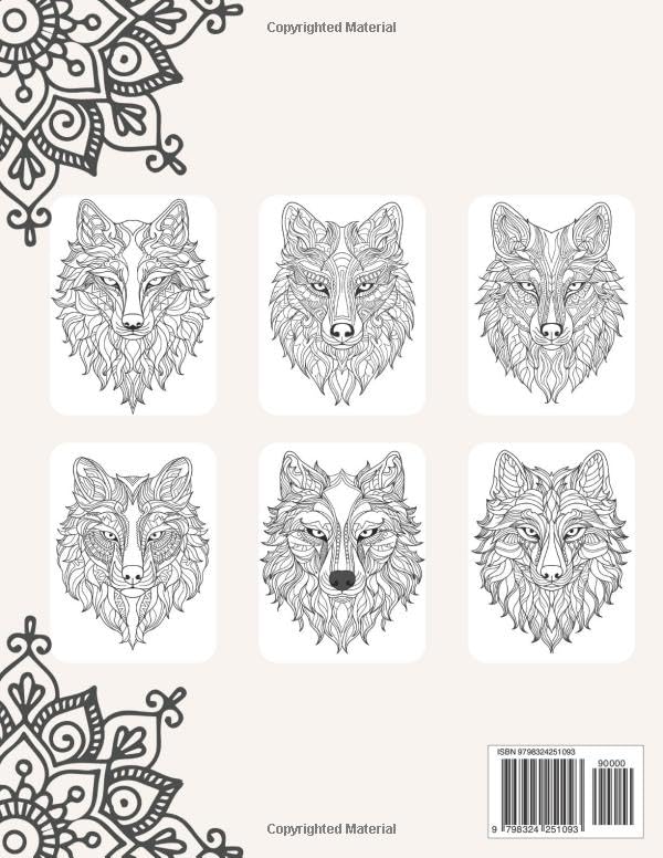 Wolf Mandala Coloring Book for Adults: Collection of 35 Wolf Designs for Stress Relief, Relaxation, and Inspiration Majosta