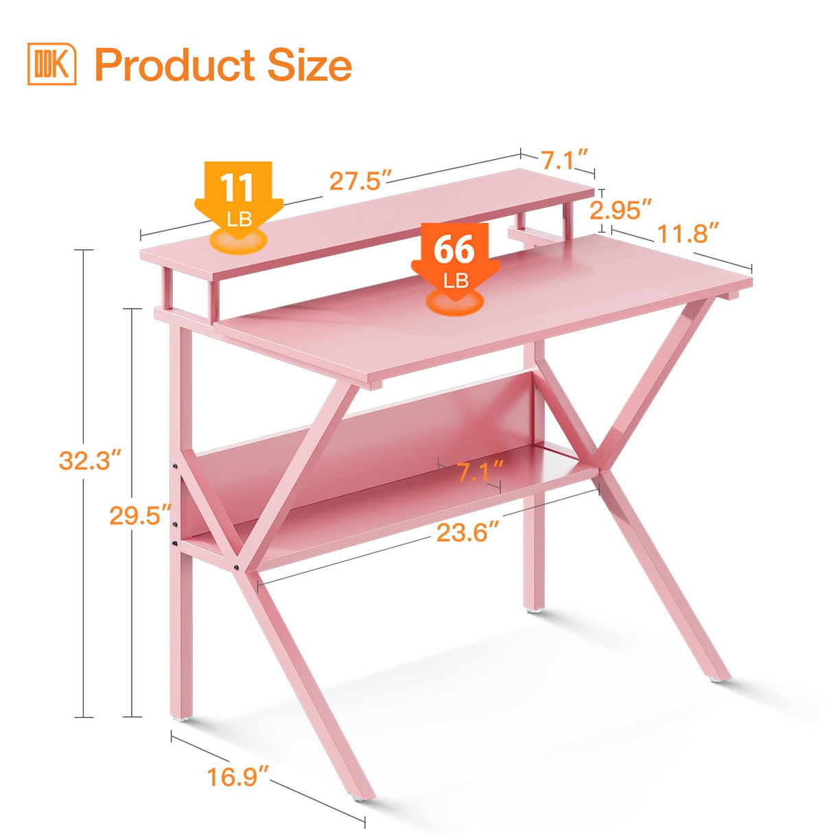 ODK Small Desk, 27.5 Inch Small Computer Desk for Small Spaces, Compact Desk with Storage, Tiny Desk Study Desk with Monitor Stand for Home Office, Pink ODK
