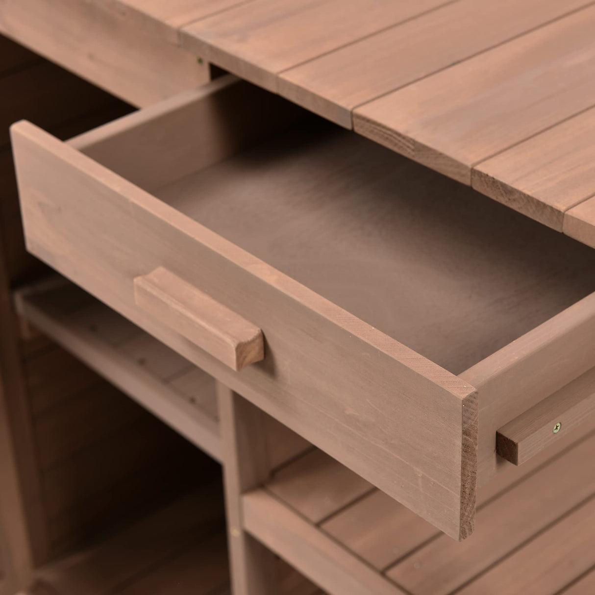 Outdoor Wooden Potting Bench Table with Storage Cabinet, Drawers & Shelves – Garden Workstation for Backyard & Patio Use (Brown, 100% Fir Wood) ENICFENA