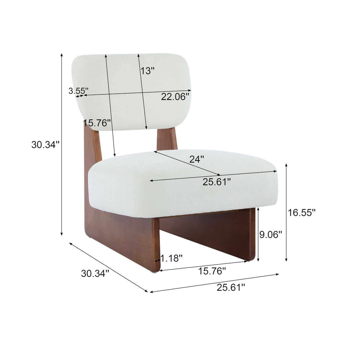 Christopher Knight Home Mores Low Profile Accent Chair Set of 2, Modern Living Room Armless Lounge Chair, Fabric Comfy Reading Chair for Bedroom, Wooden Frame and Thick Padded Seat, Walnut+White Christopher Knight Home