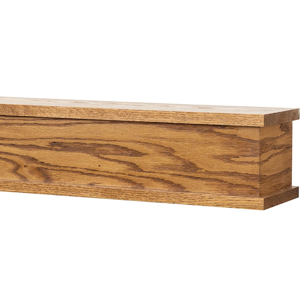 MANTELSDIRECT Bisbee 48 Inch Oak Wood Fireplace Mantel Shelf with Top and Bottom Molding - Golden Oak, 6" Depth, 6" Height - for Hanging Above Fireplaces and Mantels MANTELSDIRECT