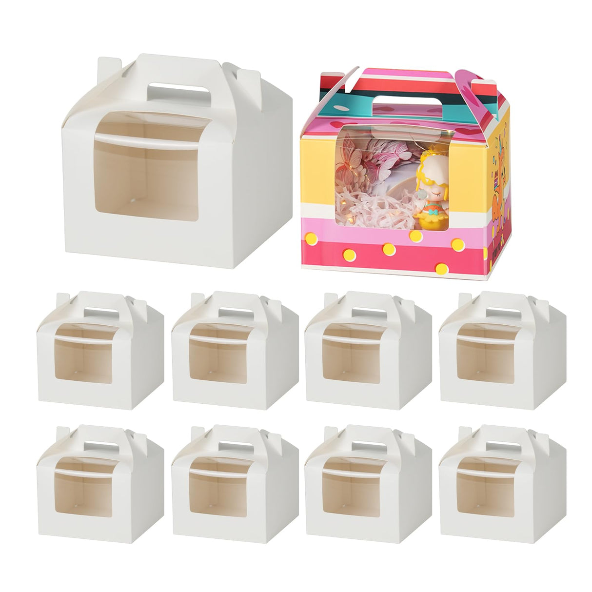 PYD Life 10 Pack Sublimation Gift Boxes Blanks 5.9" x 5.9" x H 6.3" with Clear PET Window Built-In Handle Matte White for Party Favors,Birthday,Christmas,Holidays Gifts Wrapping Packing PYD Life