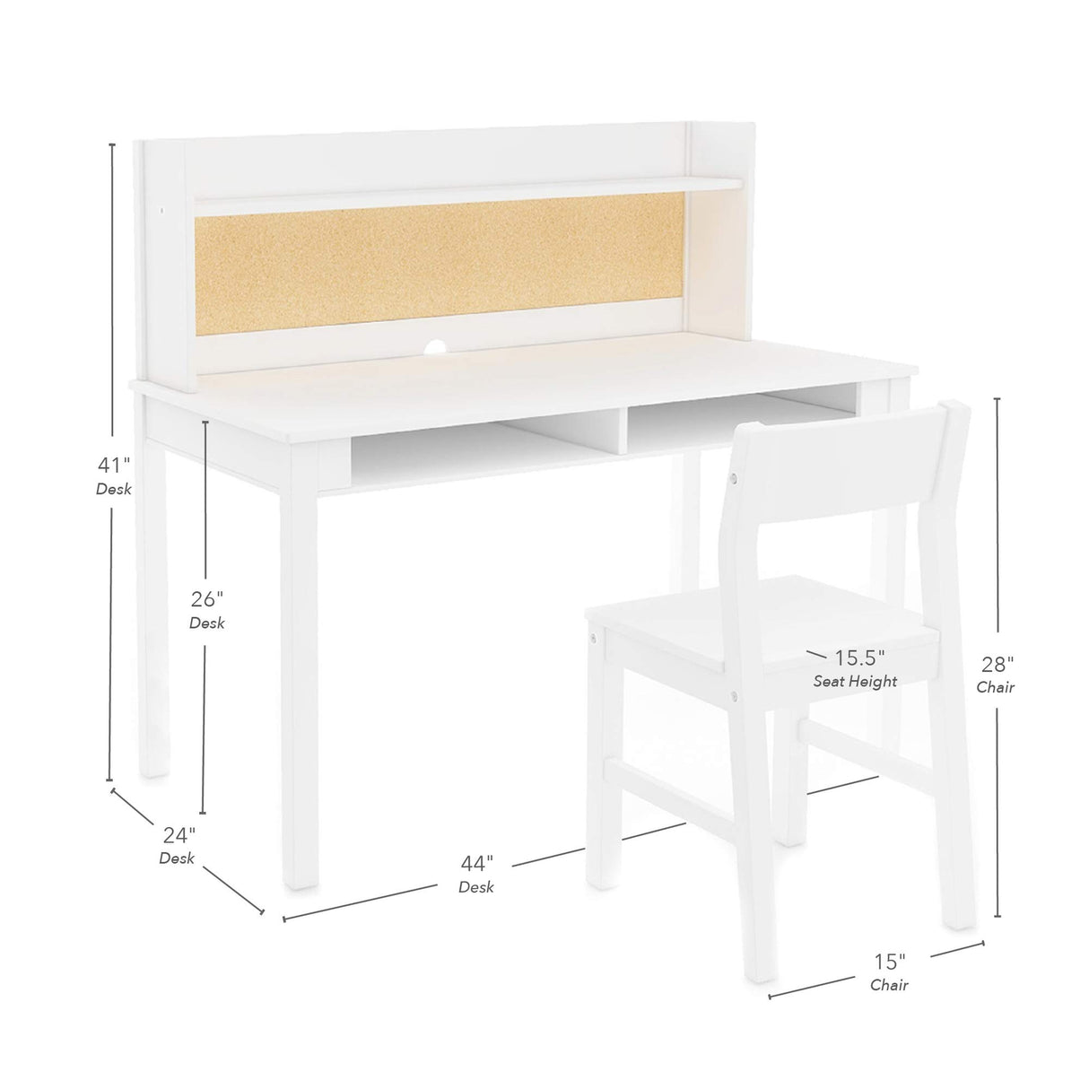 Martha Stewart Kids' Desk with Hutch and Chair by Guidecraft - Creamy White: Kids Wooden Study Table with Storage and Corkboard | Kids' Bedroom Furniture Set, Desk and Chair Set Ages 5-12 Martha Stewart