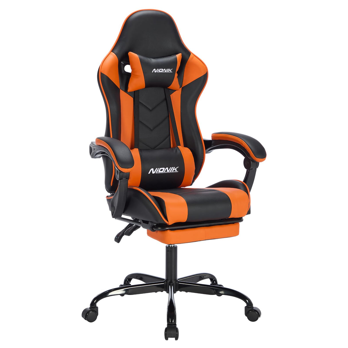 Gaming Chair with Footrest and Massage Lumbar Support, Ergonomic Computer Chair Height Adjustable with Swivel Seat and Headrest, Video Game Chair Swivel Computer Recliner for Adults NIONIK