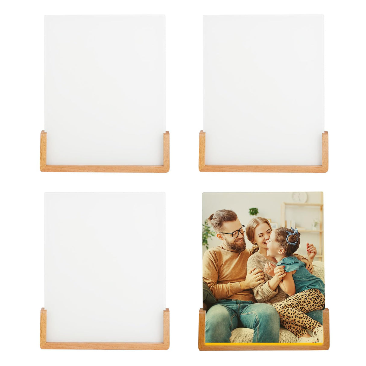 PYD Life 4 Pack Sublimation Night Lights Blanks LED Glass Photo Frames Panels White 8" x 10" with Warm Light,with Wood Stand for Heat Press Machine Printing PYD Life