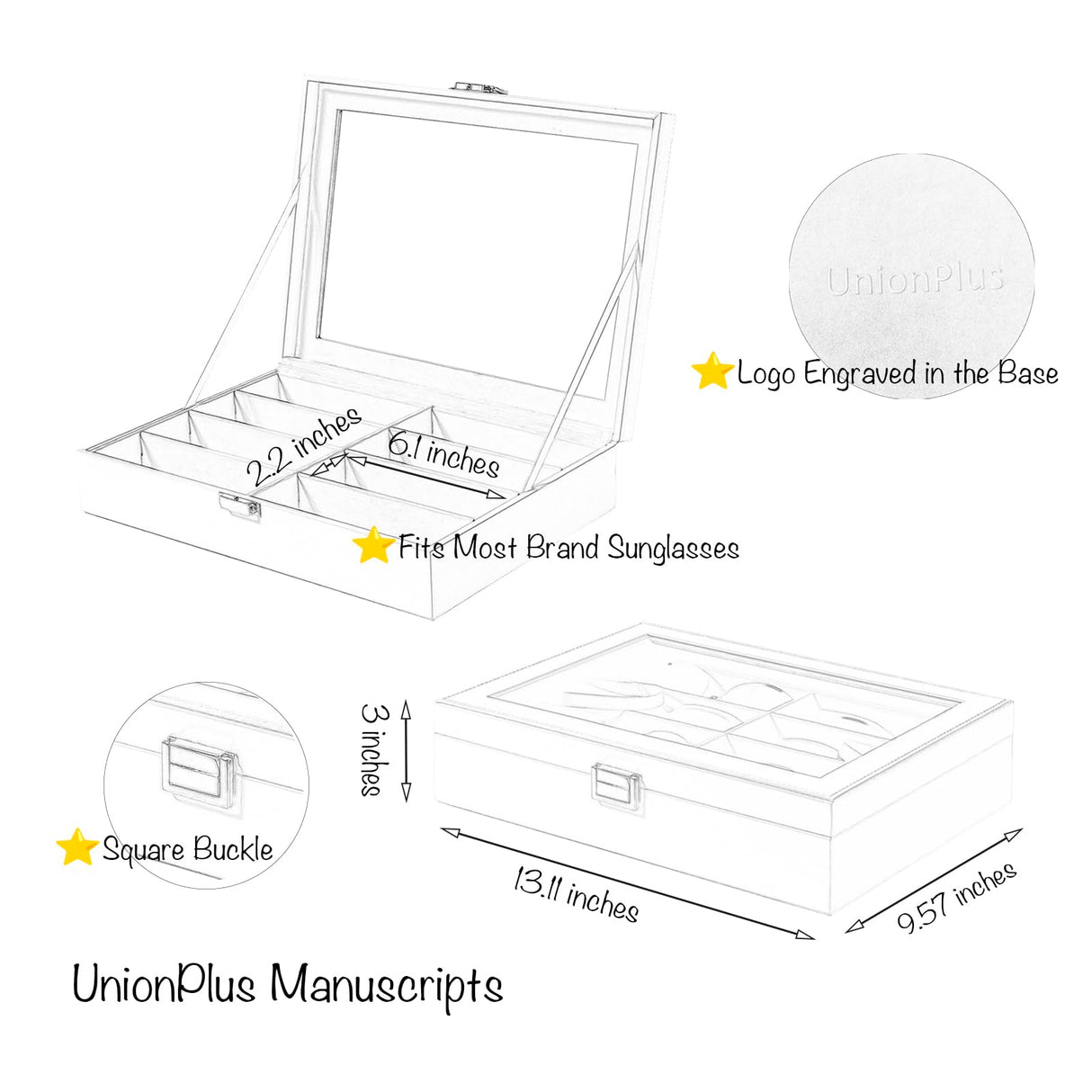 UnionPlus 8-Slots Sunglasses Case Organizer, Eyeglass Glasses Display Holder Collector, Multiple Sunglasses Storage Case, Beige Liner Faux Leather UnionPlus