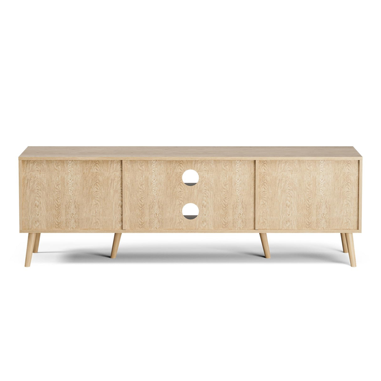 ZttRiee TV Stand for TVs up to 65'', Entertainment Center with Rattan Door, Shelves & 2 Cabinets, Long Boho Media TV Console for Living Room, Natural ZttRiee