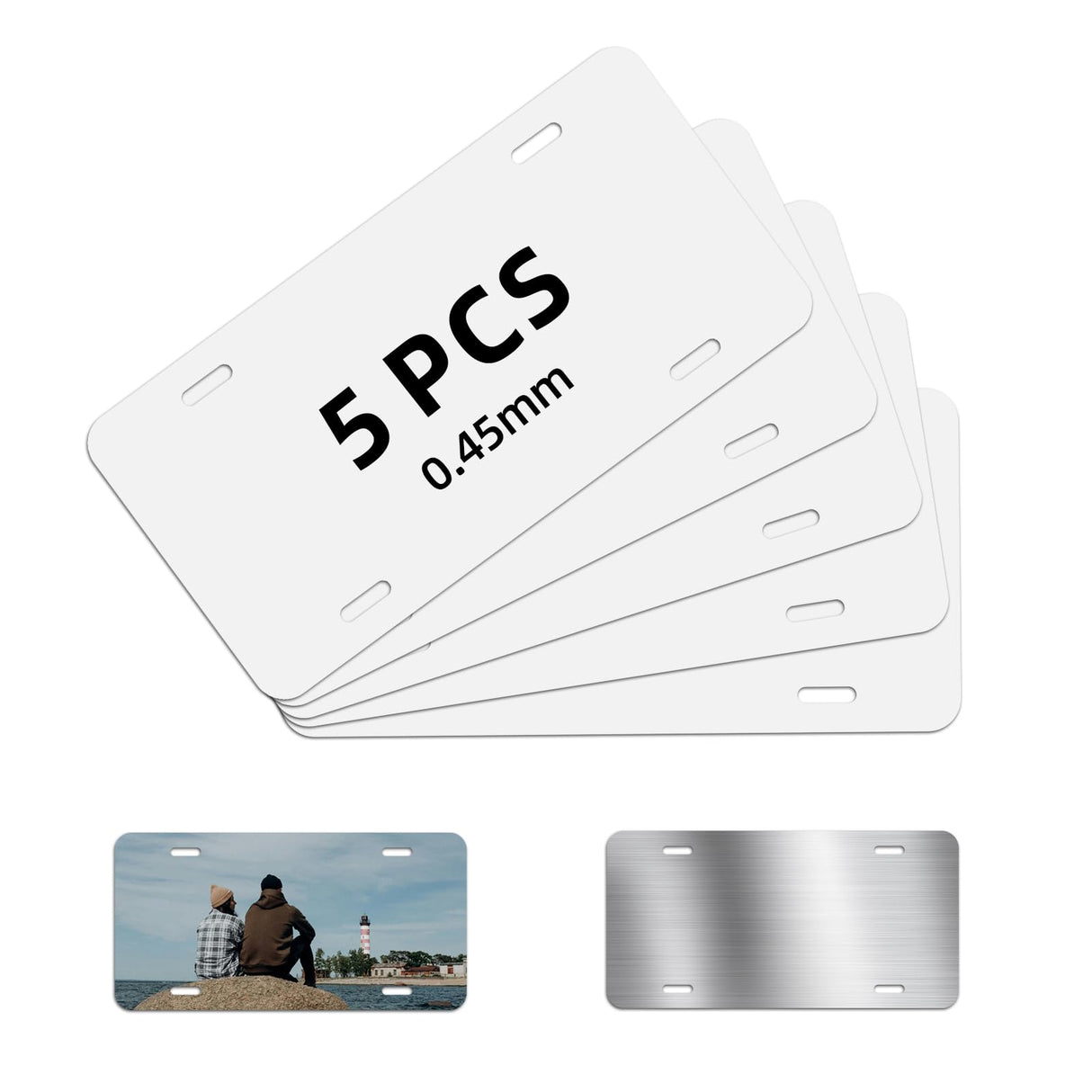 OKLPF 5 Pack 6"X12" Sublimation License Plate Blanks, 0.45mm Thicken Metal Aluminum License Plate, Heat Thermal Transfer Sheet DIY Picture Sublimation Blank for Custom Design Work - White OKLPF