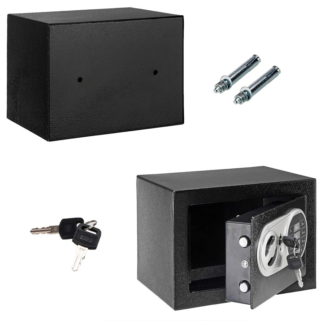 Fireproof and Waterproof Electronic Safe Box with Digital Keypad & Keys, Money Box and Deposit Box for Cash Gun Jewelry Home Office Hotel Security Storage - with 2 keys and Tools (9" x 6.7 x 6.7") AMZOSS