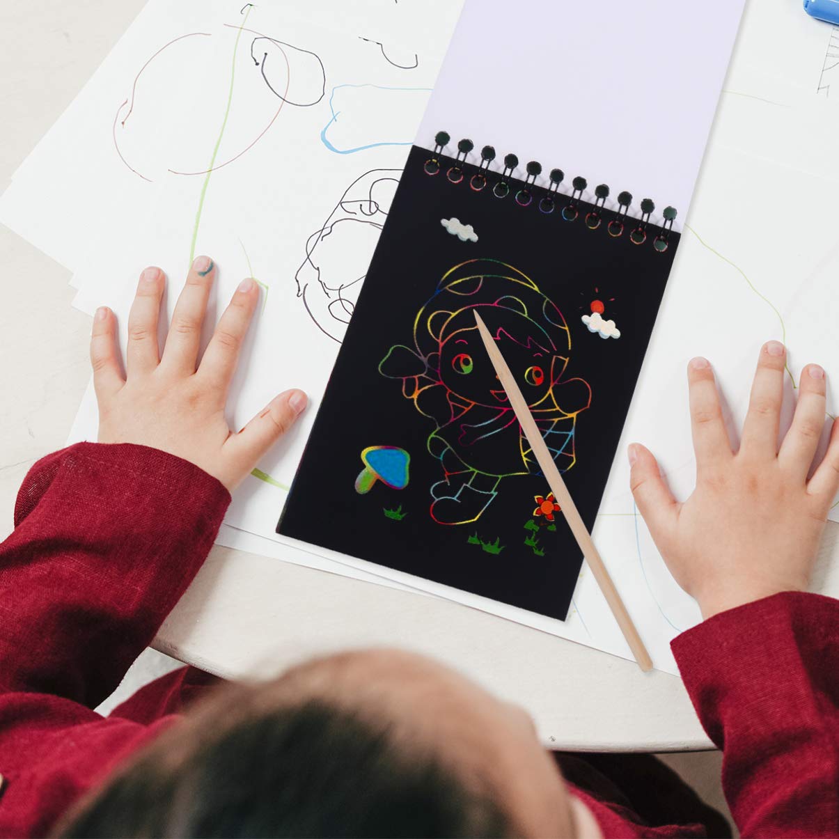 EXCEART Black Notebooks 6 Sets Rainbow Scratch Notebooks with Wood Stick Scratch Off Art Paper Set Color Book Pad Art Craft Supplies Kits for Kids Girls Boys Black Notebook EXCEART