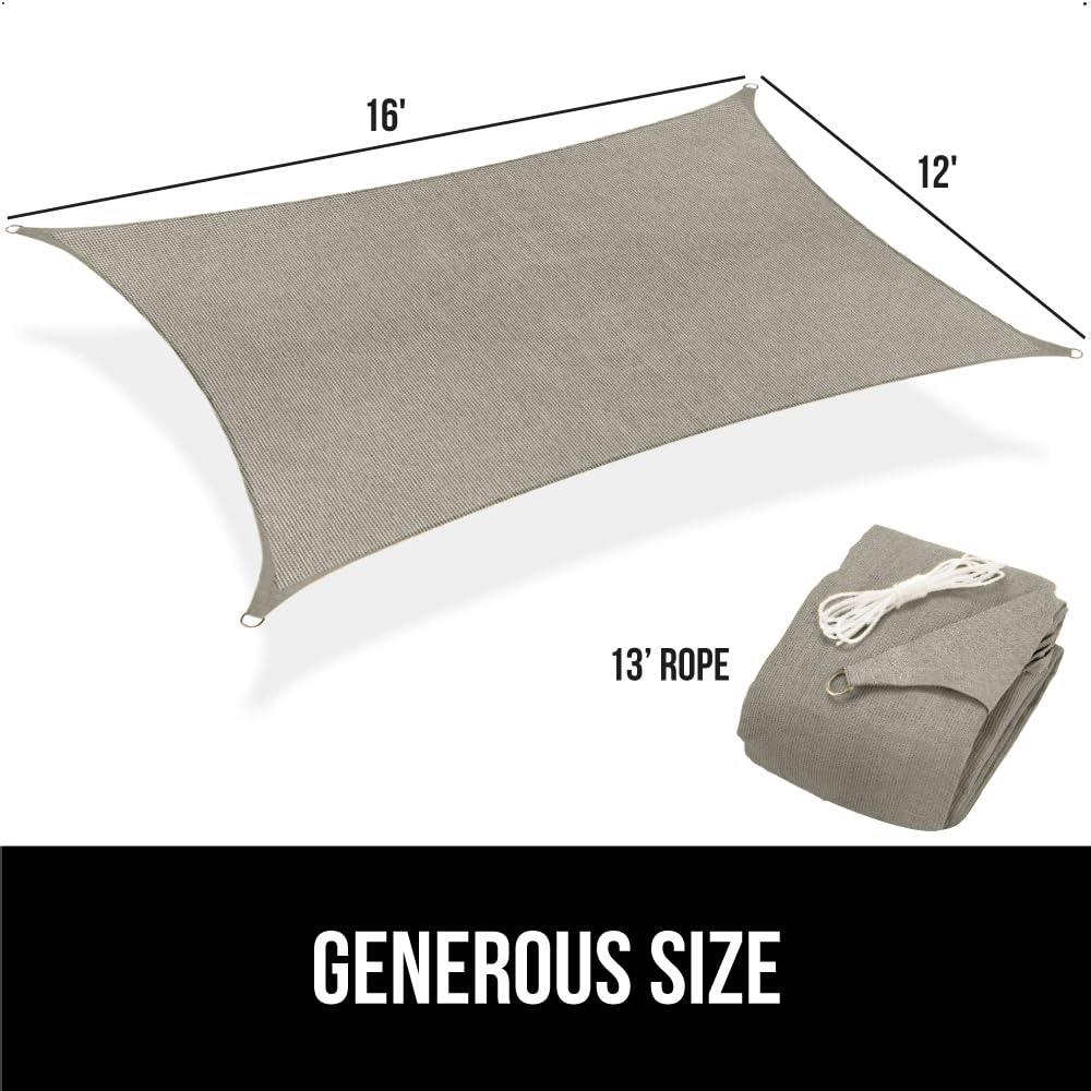 GORILLA GRIP Heavy Duty Sun Shade, UV Protection Fade Tear and Rust Resistant Rectangle Sunshade Canopy, Curved Edges Blocks Sunlight, Breathable Sail, Outdoor Patio, Lawn Garden 12x16 FT Gray Gorilla Grip