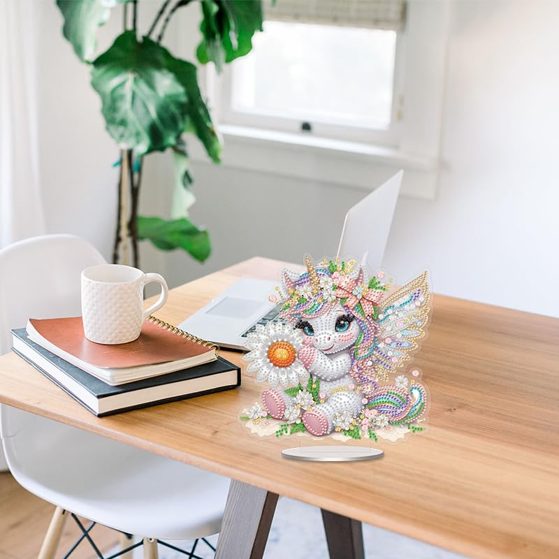 Cute Unicorn and Daisy Diamond Painting Desktop Ornament Kit, 5D DIY Acrylic Crystal Special Shaped Tabletop Kawaii Diamond Art Home Decor for Adult (ZS10) Generic