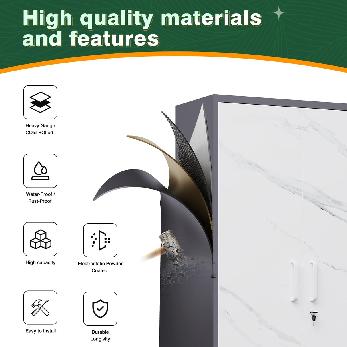 Letaya Wardrobe Closet, 72" H Clothing Storage Cabinet with Adjustable Shelves and Hanging Rod, Bedroom Armoire Clothes Organizer (White Gray) Letaya